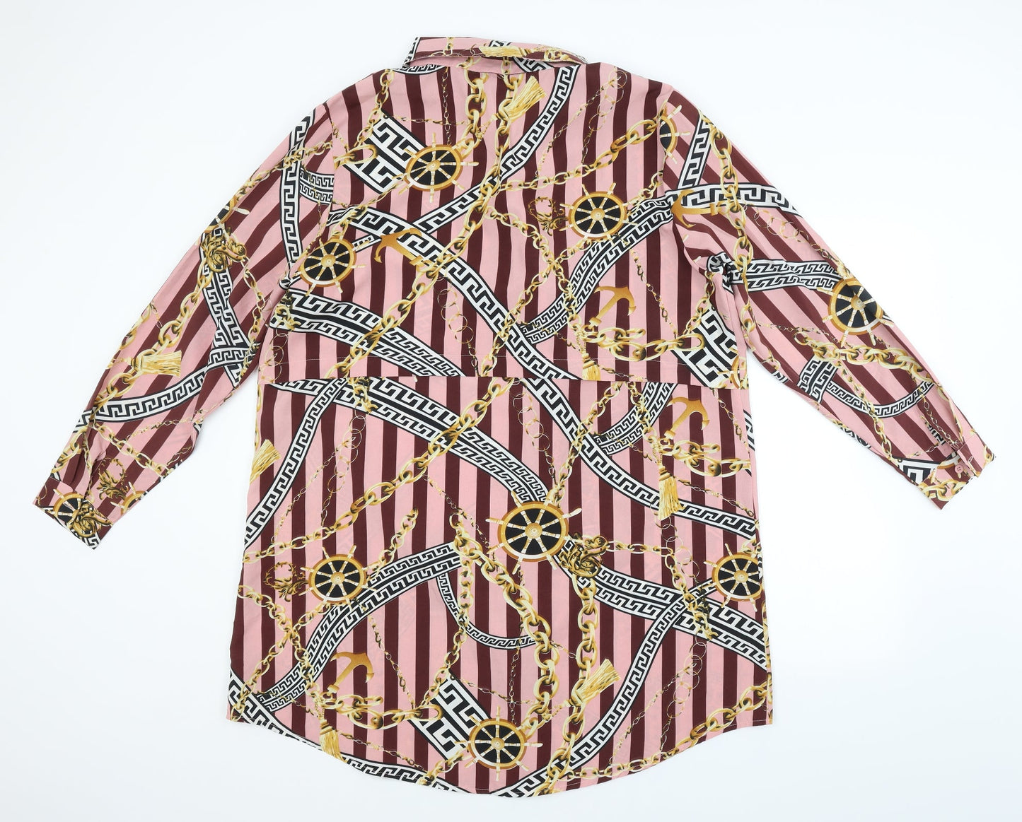 Boohoo Womens Pink Striped  Basic Button-Up