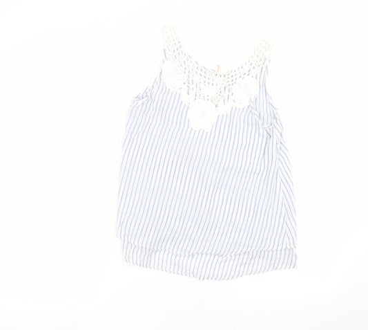 Japna Womens White Striped  Basic T-Shirt Size S