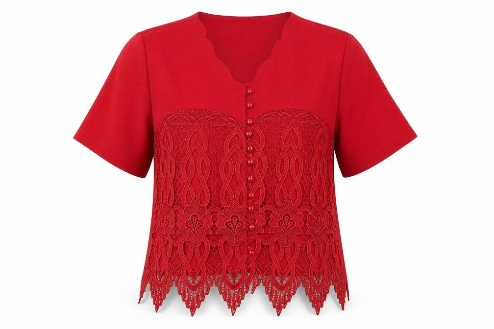 Mac Collection Womens Red  Lace Basic Button-Up Size M
