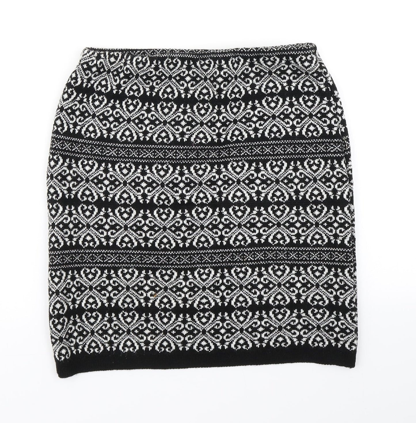 Boohoo Womens Black Paisley Knit A-Line Skirt Size S