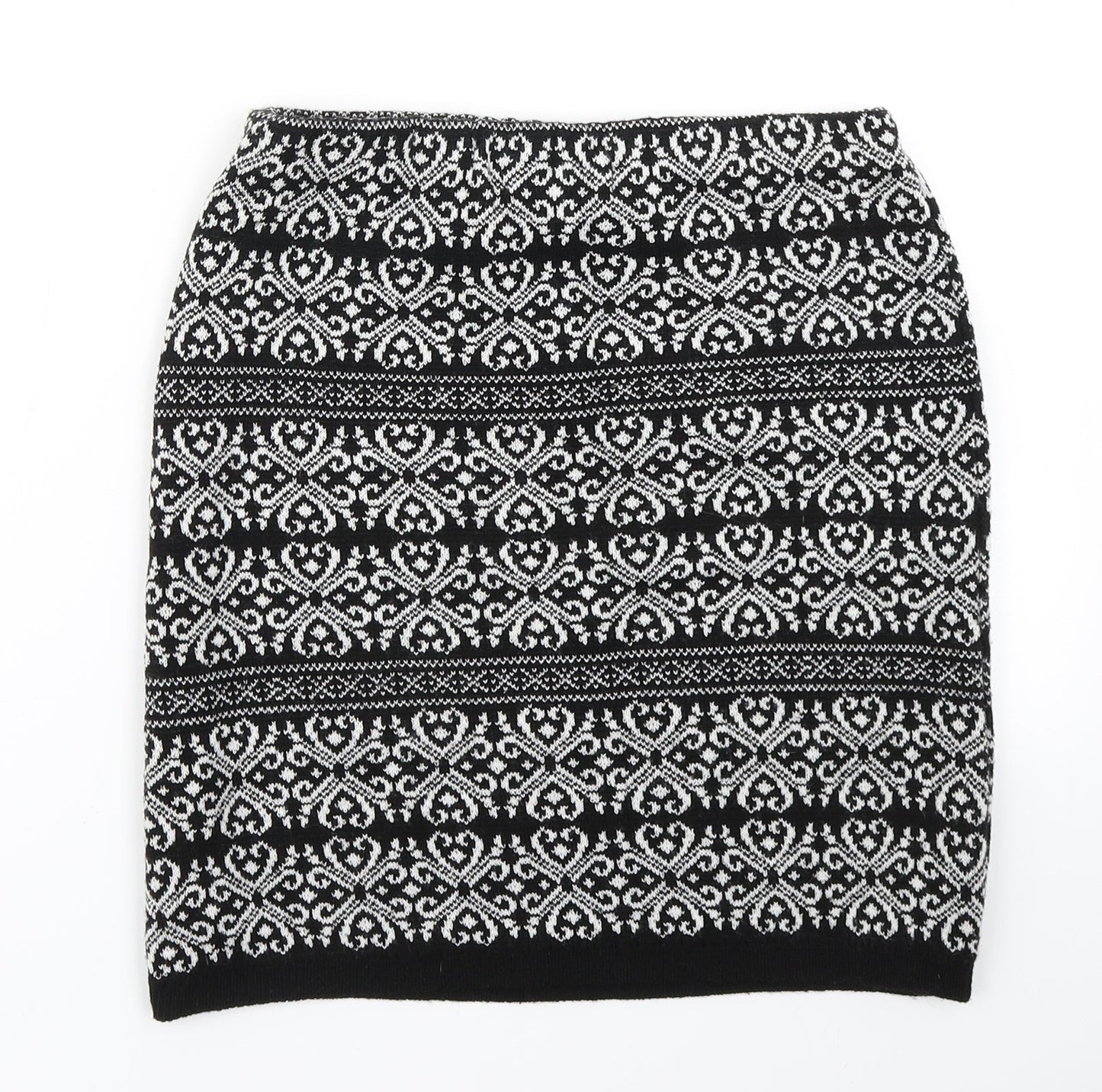 Boohoo Womens Black Paisley Knit A-Line Skirt Size S