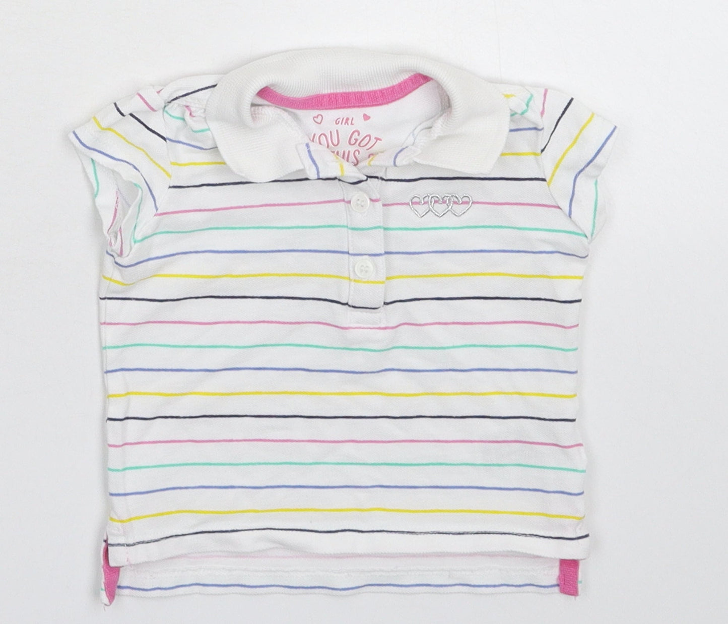 Merc Girls White Striped  Basic Polo Size 9-12 Months