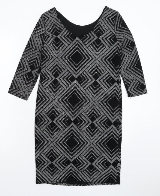 Wallis Womens Black Geometric  Bodycon  Size 10