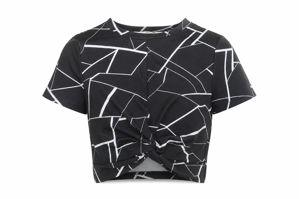 SheIn Girls Black Geometric  Cropped T-Shirt Size 10 Years