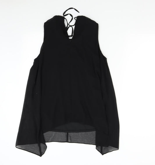 BHS Womens Black   Tunic Blouse Size 12  - Beaded Collar