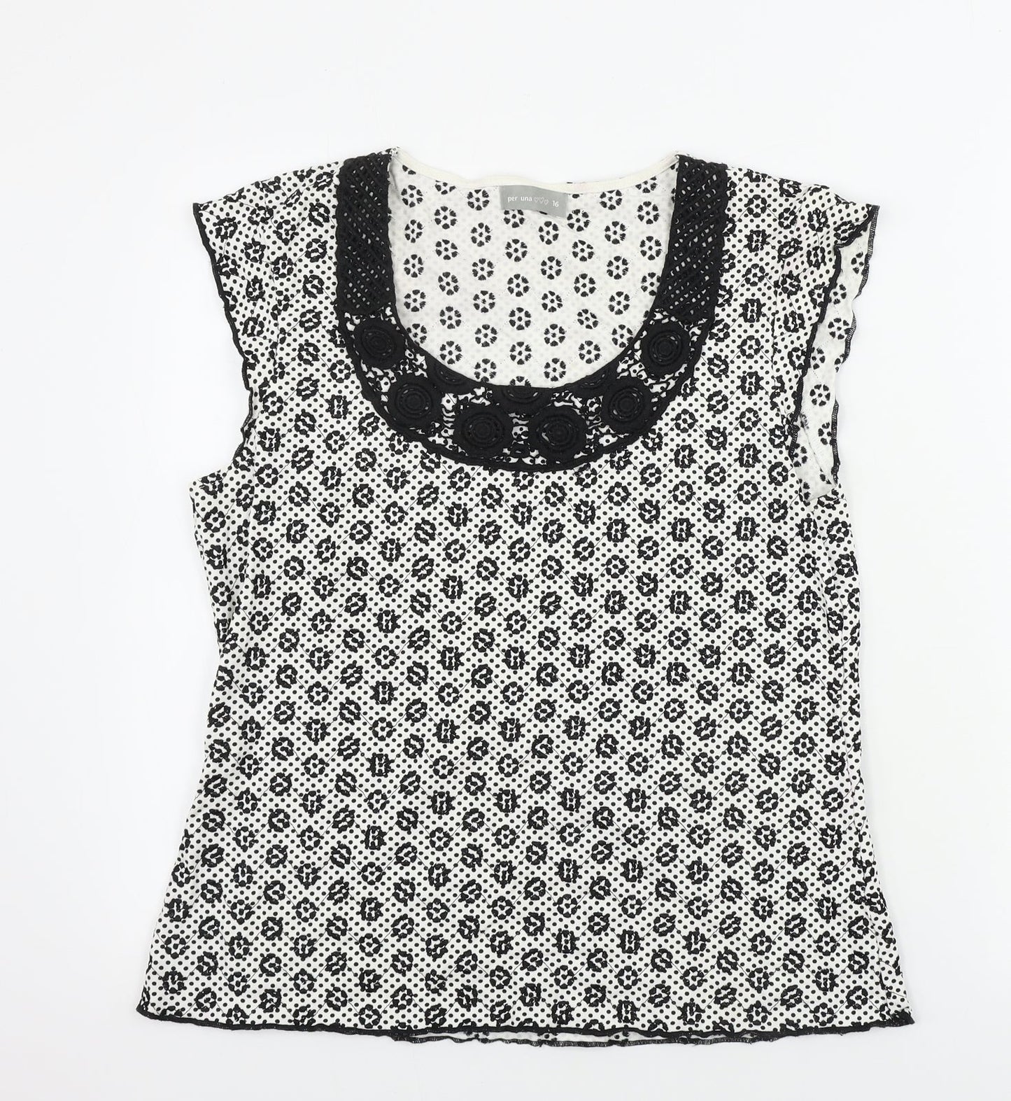 Marks and Spencer  Womens White Geometric  Basic T-Shirt Size 16