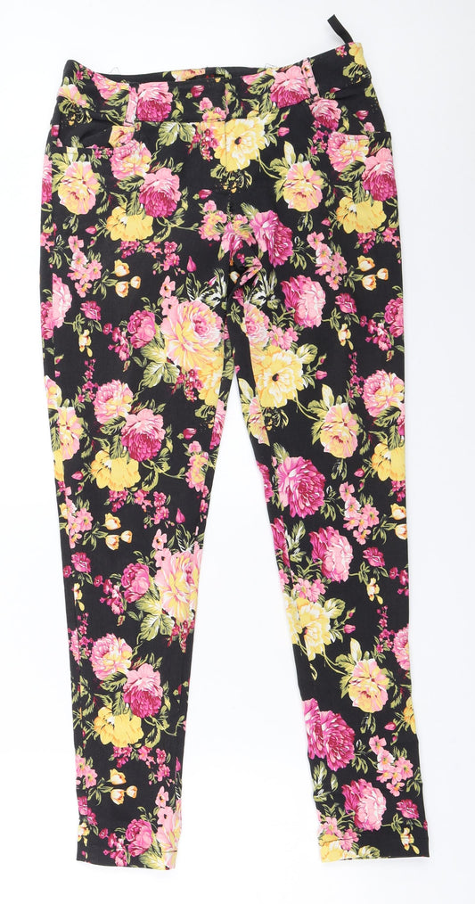 Preworn Womens Black Floral  Capri Trousers Size 40 L29 in