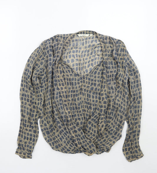 Adini Womens Brown Geometric  Basic Blouse Size XS