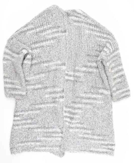 Papaya Womens Grey Striped  Cardigan Jumper Size M  - Longline Cardigan