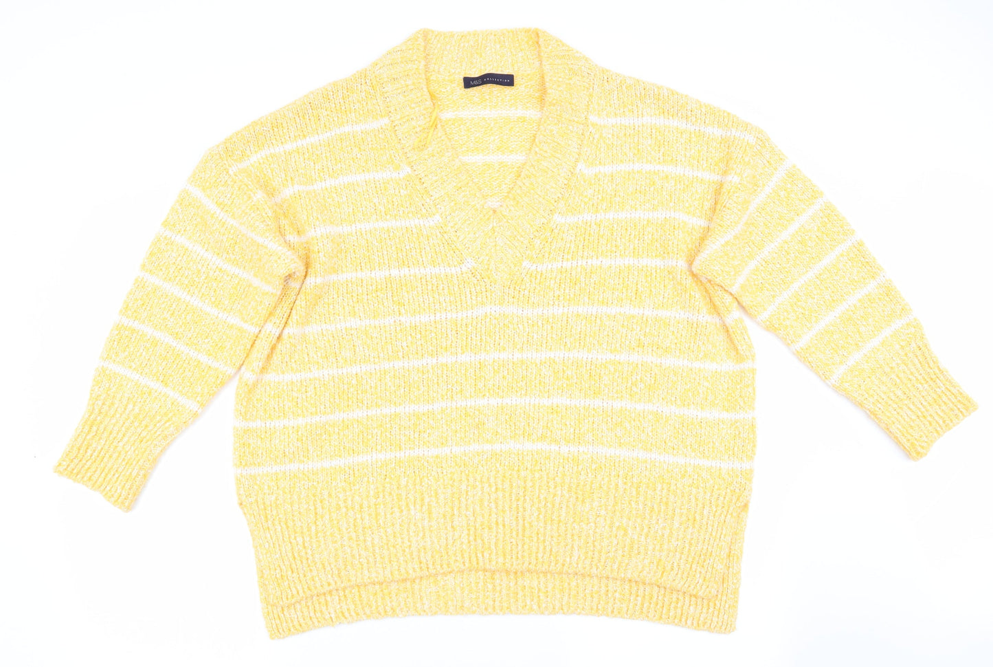 Marks and Spencer Womens Yellow Striped  Pullover Jumper Size L