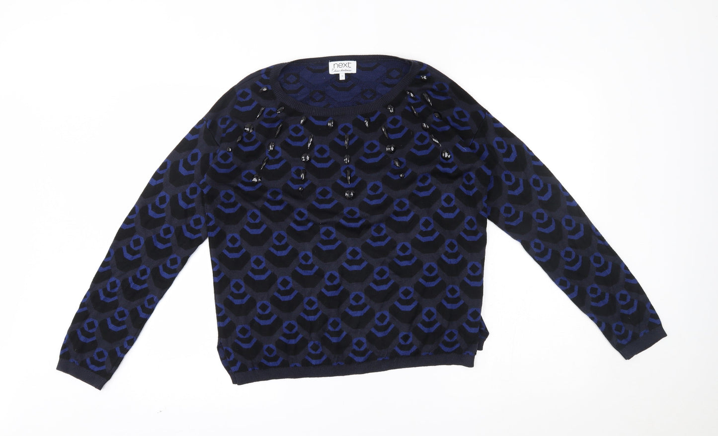 NEXT Womens Blue Geometric  Pullover Jumper Size 12  - gems