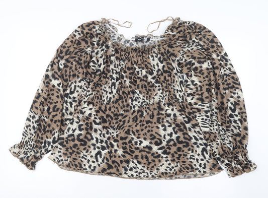 Pep&Co Womens Brown Animal Print  Basic Blouse Size 8