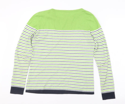 Kem Womens Green Striped Knit Pullover Jumper Size 10