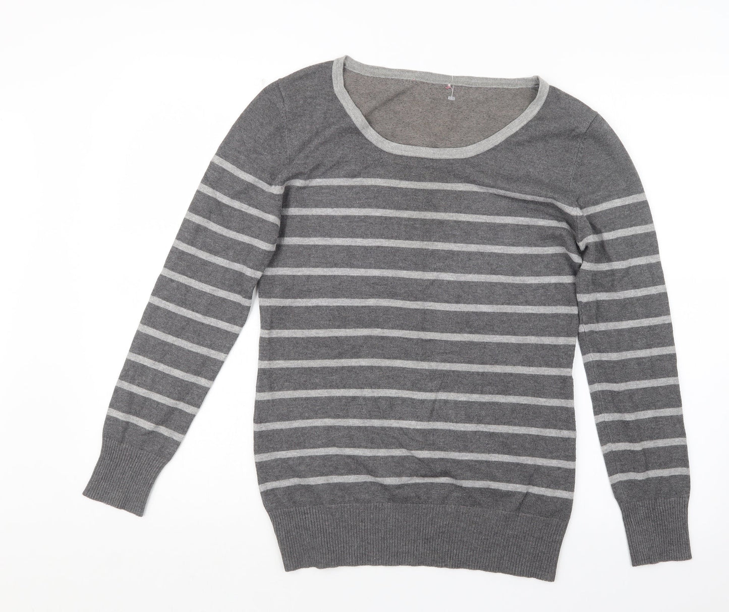 Preworn Womens Grey Striped Knit Pullover Jumper Size 14