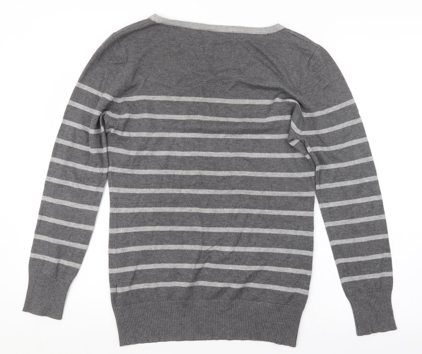 Preworn Womens Grey Striped Knit Pullover Jumper Size 14