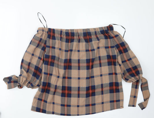 sweewe Womens Beige Check  Basic Blouse Size S
