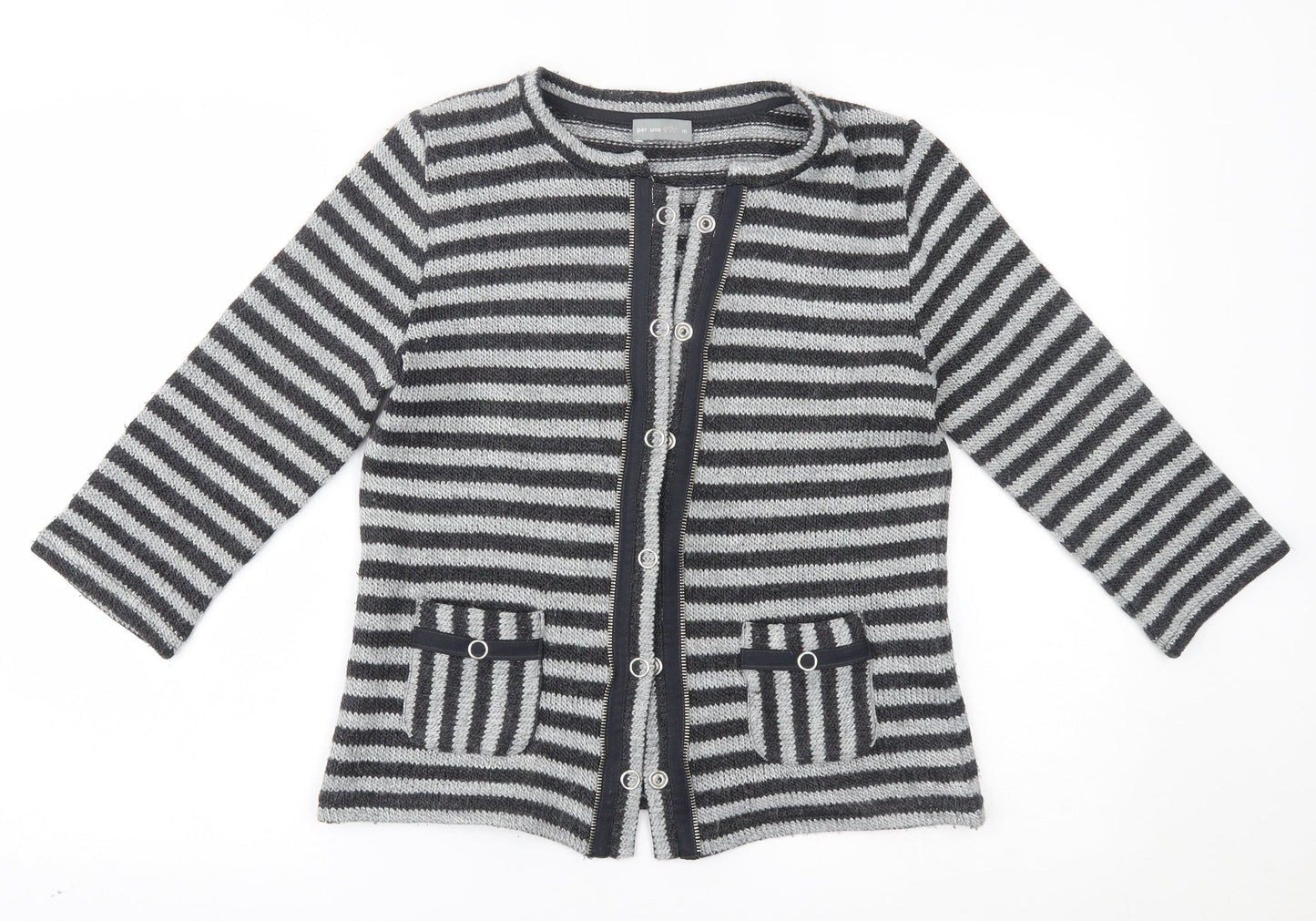Per Una Womens Grey Striped  Cardigan Jumper Size M