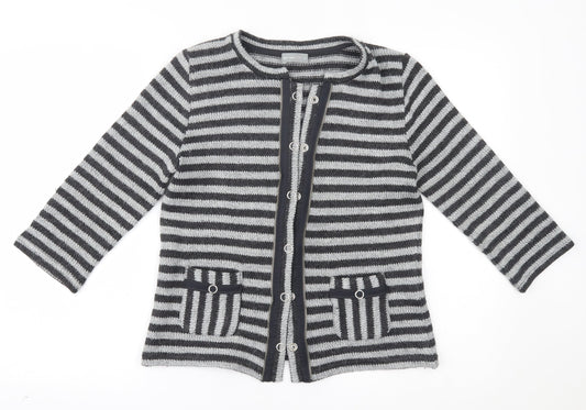 Per Una Womens Grey Striped  Cardigan Jumper Size M