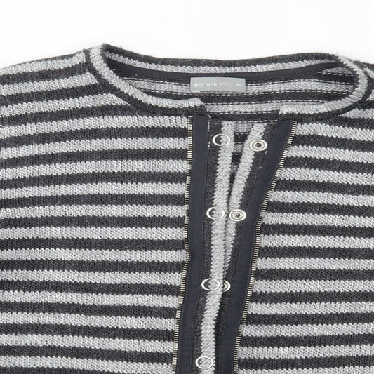 Per Una Womens Grey Striped  Cardigan Jumper Size M