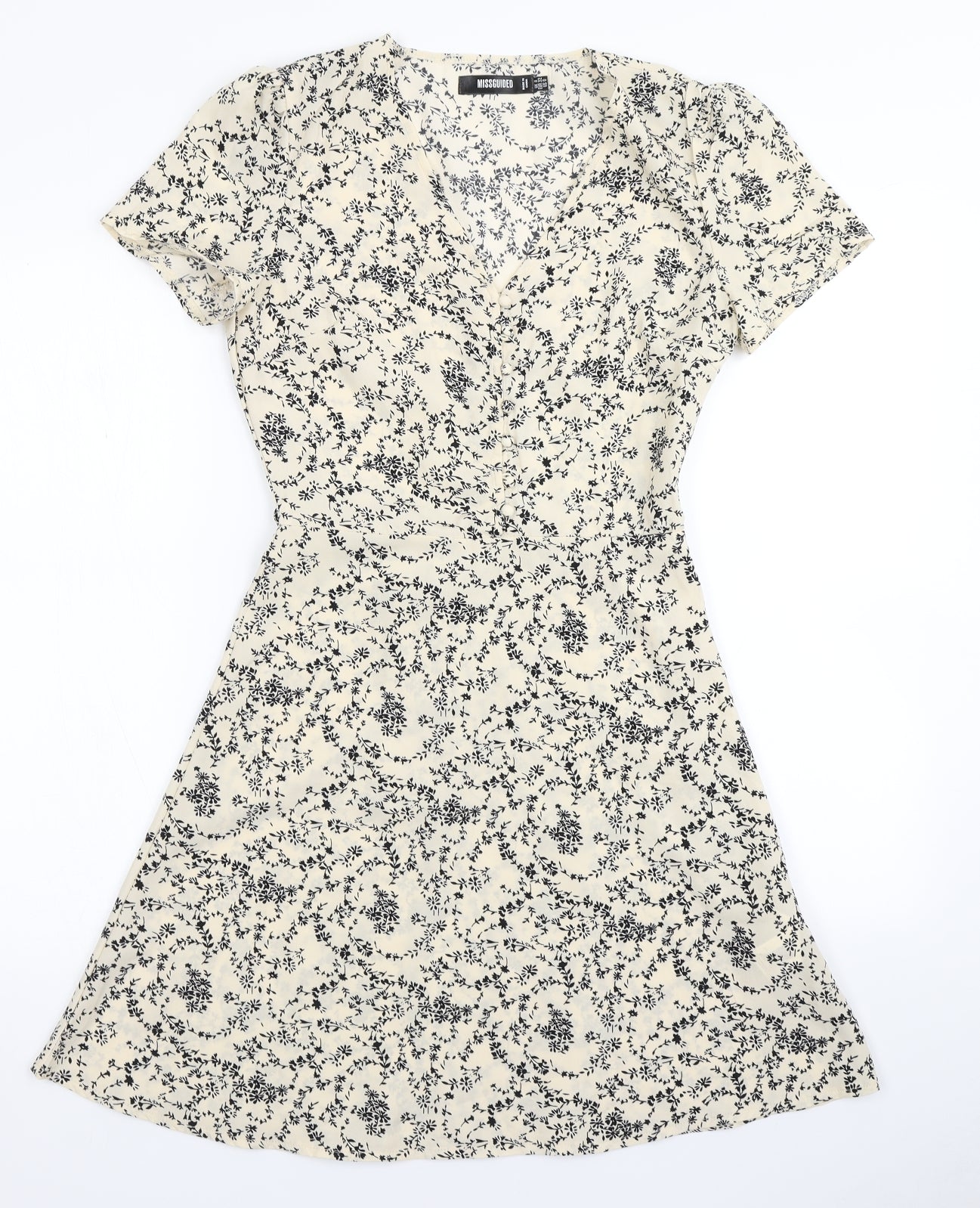 Missguided Womens Ivory Floral  Fit & Flare  Size 4
