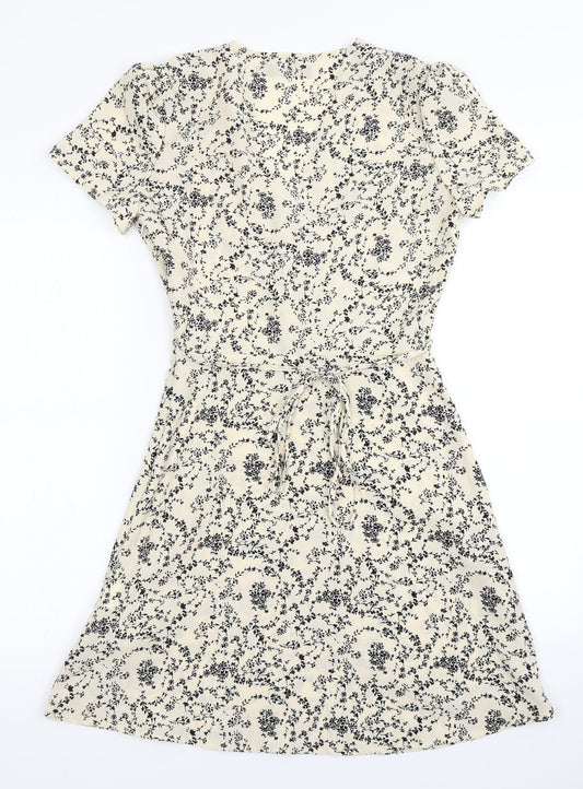 Missguided Womens Ivory Floral  Fit & Flare  Size 4