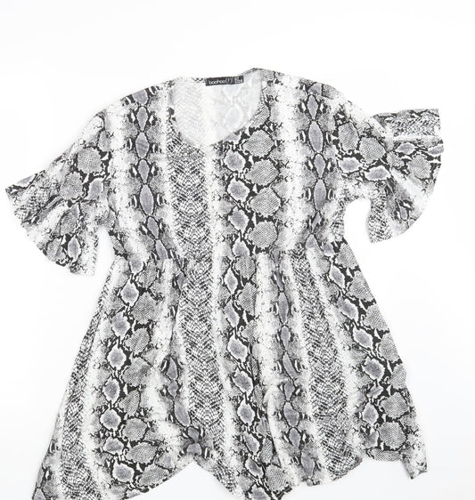 Boohoo Womens White Animal Print  Basic Blouse Size 12