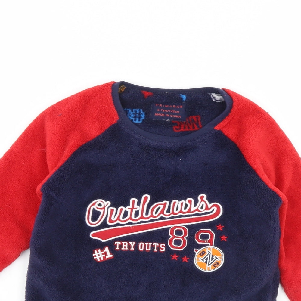 Primark Boys Blue Solid Fleece  Pyjama Top Size 6 Years