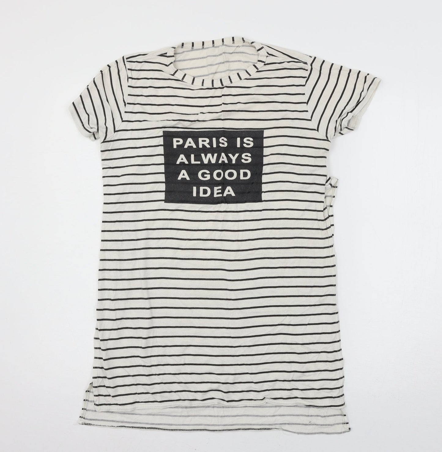 Preworn Womens Ivory Striped Jersey Basic T-Shirt Size M  - Paris