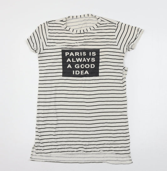 Preworn Womens Ivory Striped Jersey Basic T-Shirt Size M  - Paris