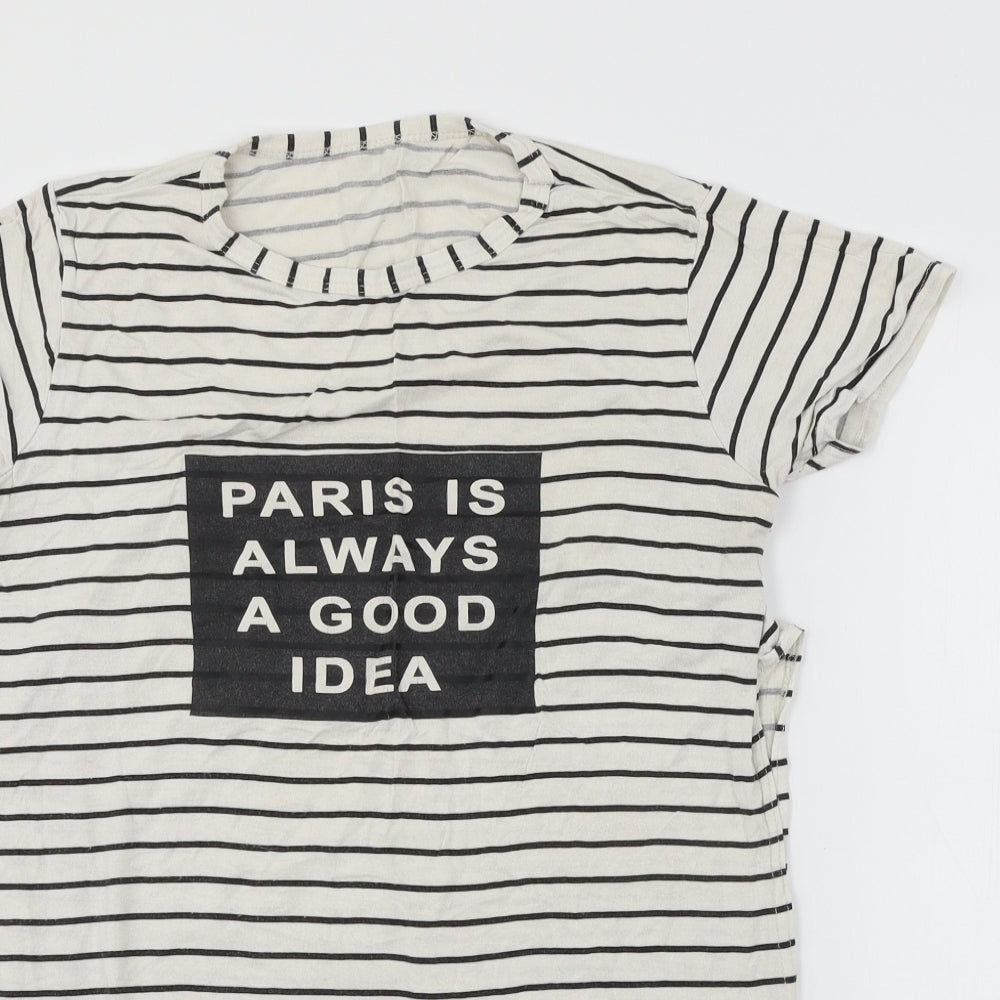 Preworn Womens Ivory Striped Jersey Basic T-Shirt Size M  - Paris