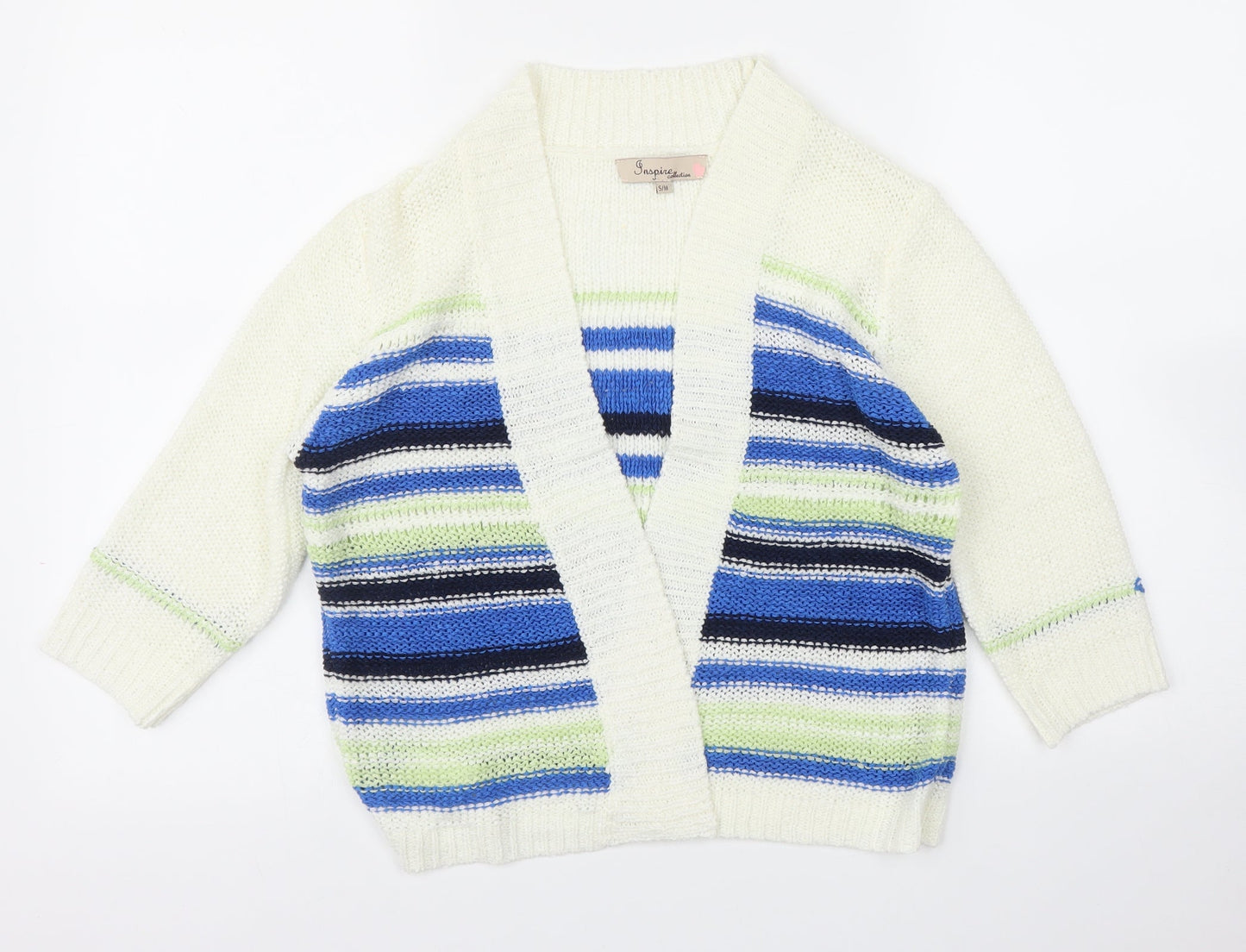 Inspire Womens White Striped  Cardigan Jumper Size S