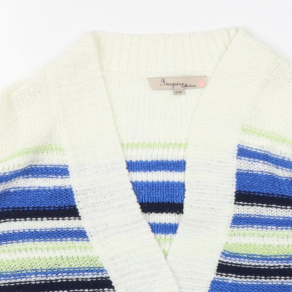 Inspire Womens White Striped  Cardigan Jumper Size S
