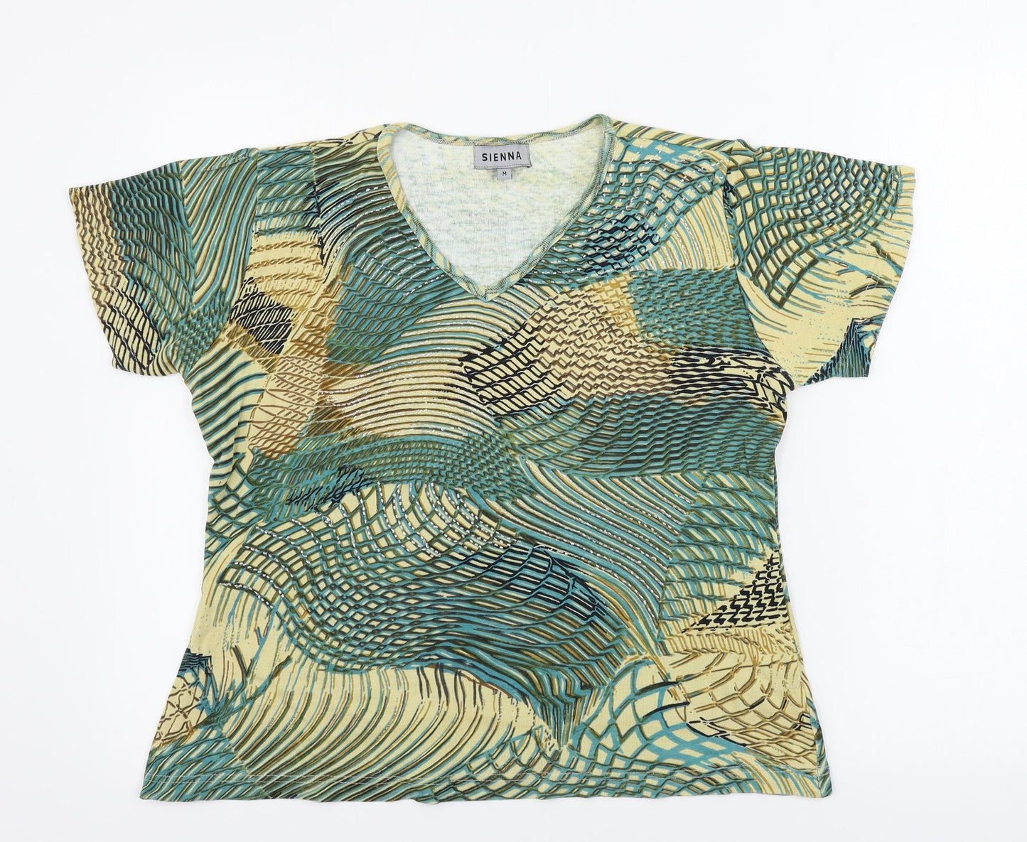 Sienna Womens Beige Geometric  Basic T-Shirt Size M