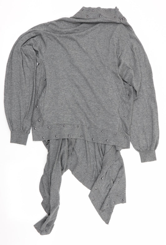 Biark Womens Grey   Cardigan Jumper Size M  - Beaded Waterfall Cardigan