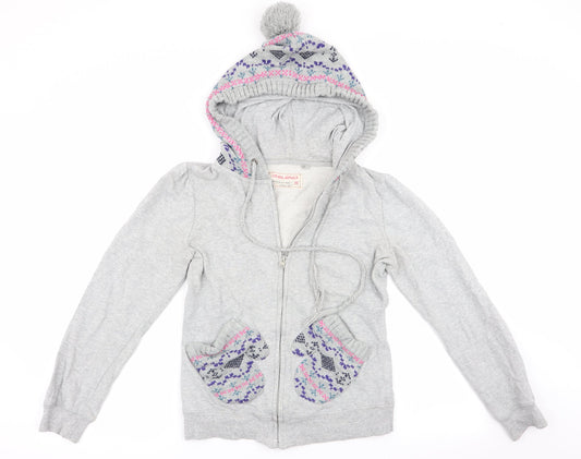 G Blend Womens Grey Geometric  Full Zip Hoodie Size XS  - Knitted hood and pockets