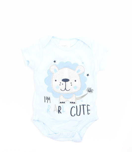 Moon & Stars Boys Blue Animal Print  Romper One-Piece Size 0-3 Months  - Lion I'm Roarly Cute