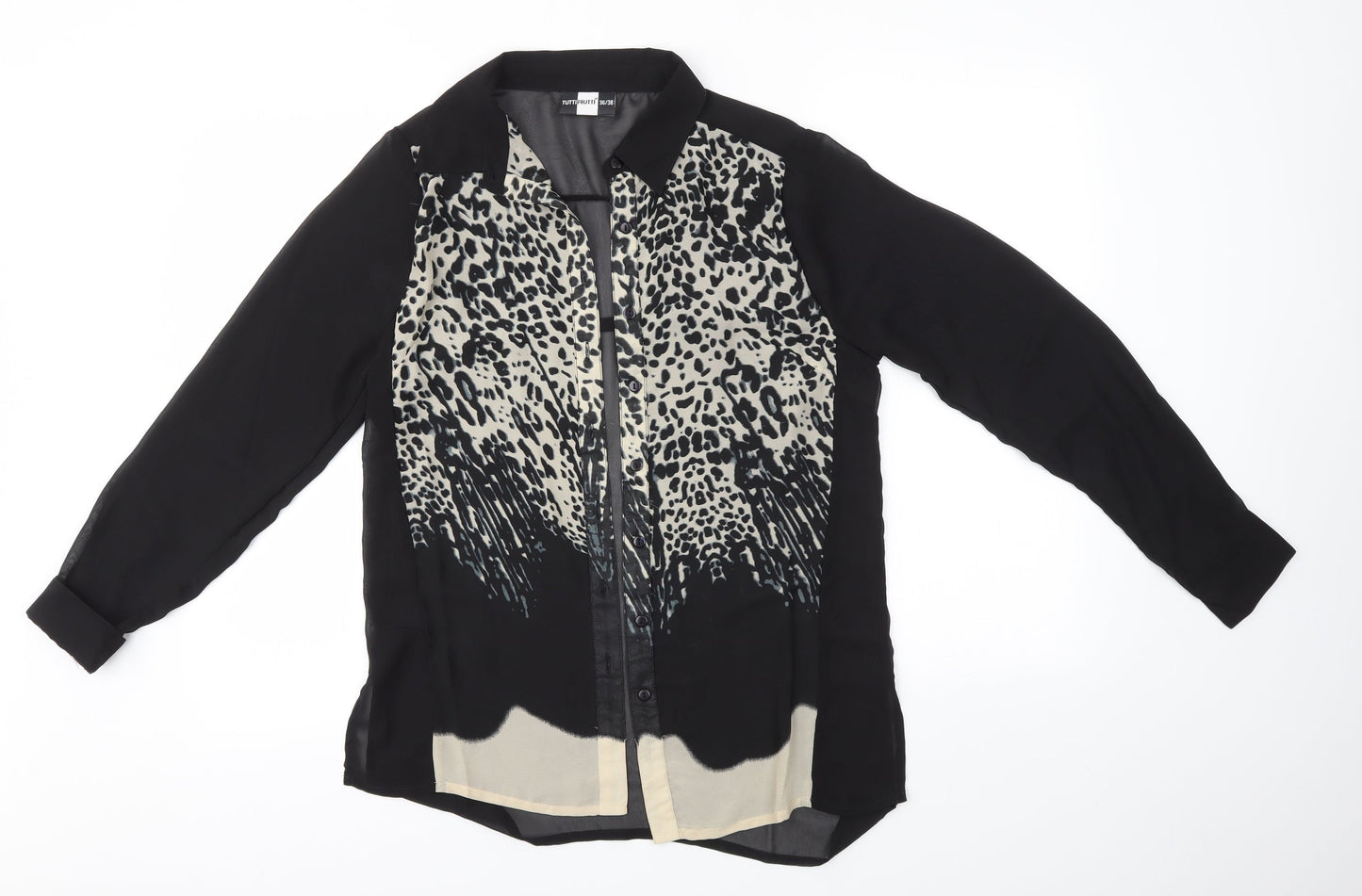 Tutti Frutti Womens Black Animal Print  Basic Button-Up Size 8