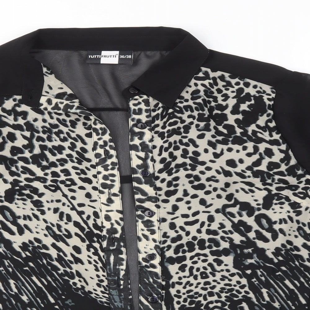 Tutti Frutti Womens Black Animal Print  Basic Button-Up Size 8