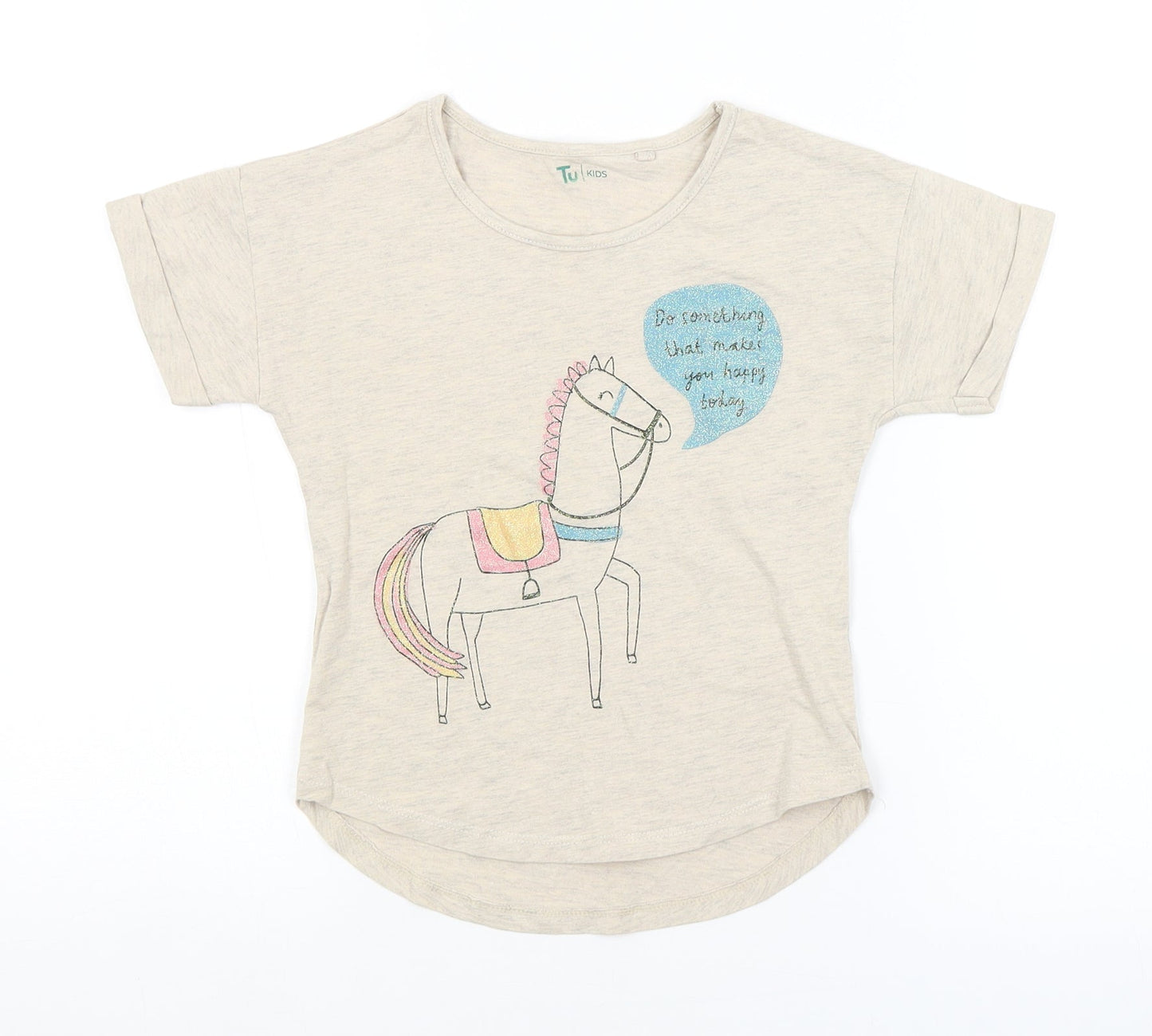 TU Girls Beige   Basic T-Shirt Size 7 Years  - UNICORN