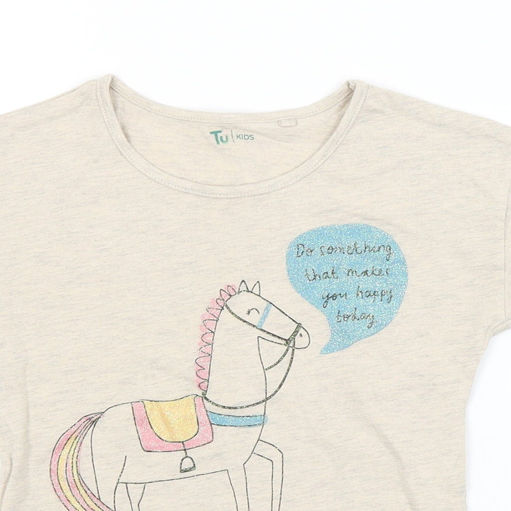 TU Girls Beige   Basic T-Shirt Size 7 Years  - UNICORN