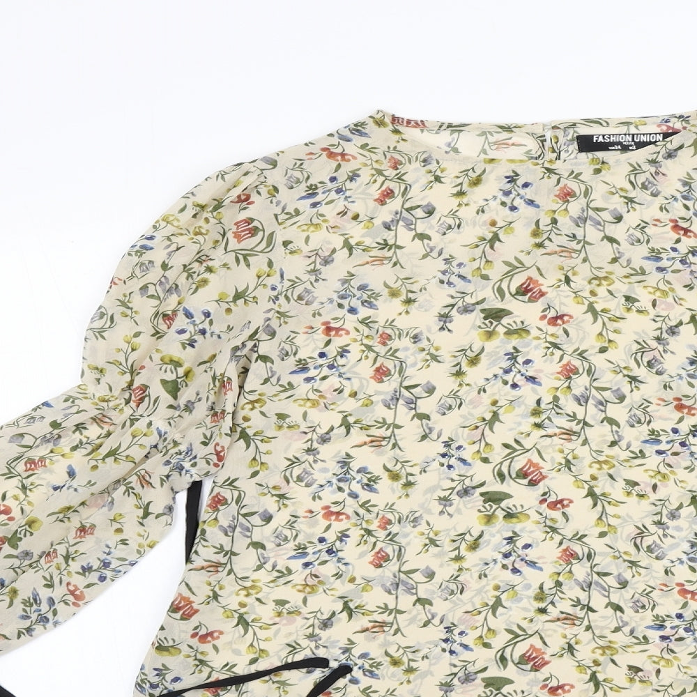 Fashion Union Womens Green Floral  Basic Blouse Size 6
