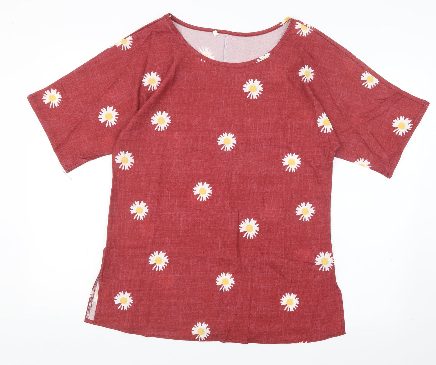 Preworn Womens Red Floral  Basic T-Shirt Size S