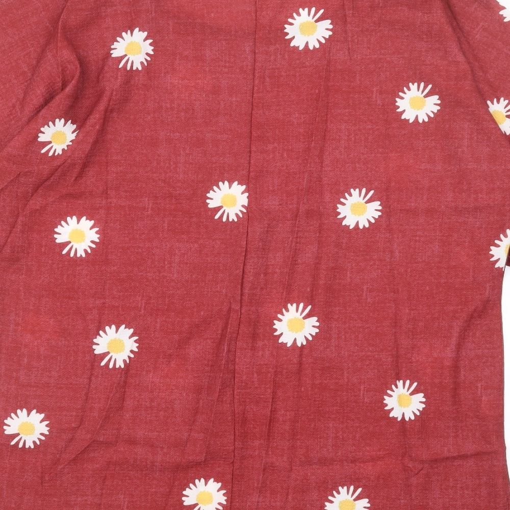 Preworn Womens Red Floral  Basic T-Shirt Size S