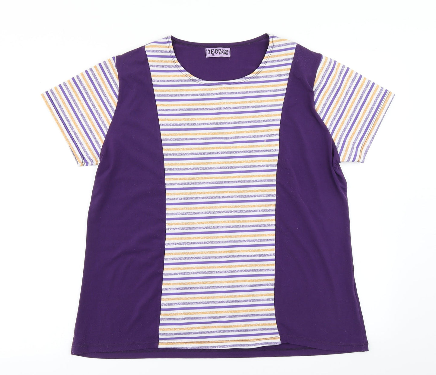 Teo Womens Purple Striped  Basic T-Shirt Size XL