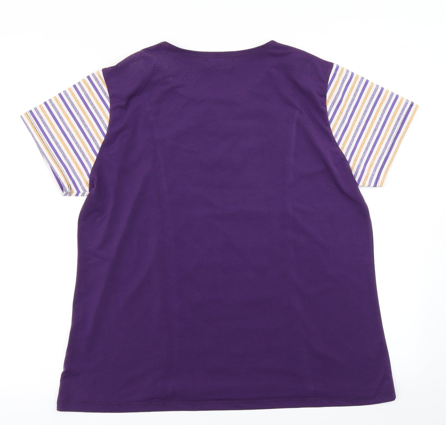 Teo Womens Purple Striped  Basic T-Shirt Size XL
