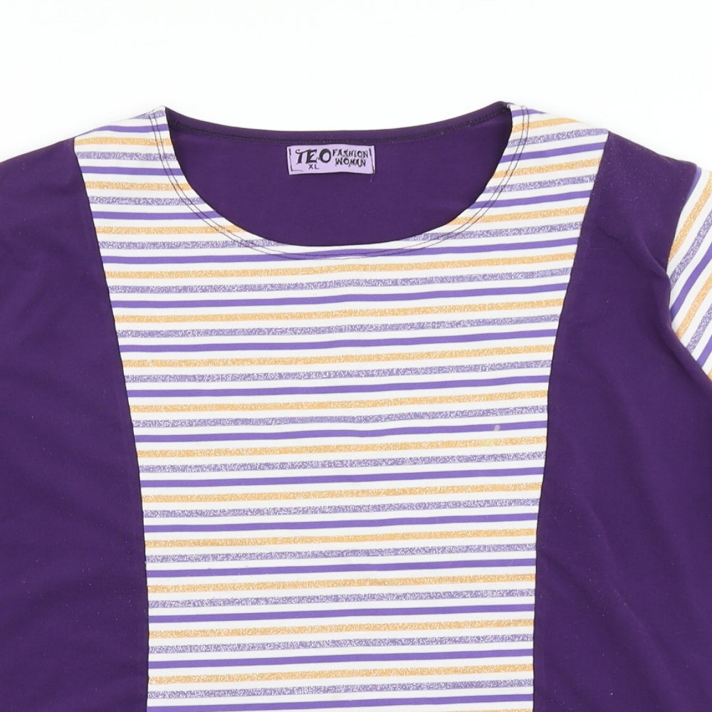Teo Womens Purple Striped  Basic T-Shirt Size XL