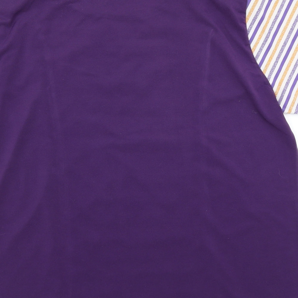 Teo Womens Purple Striped  Basic T-Shirt Size XL