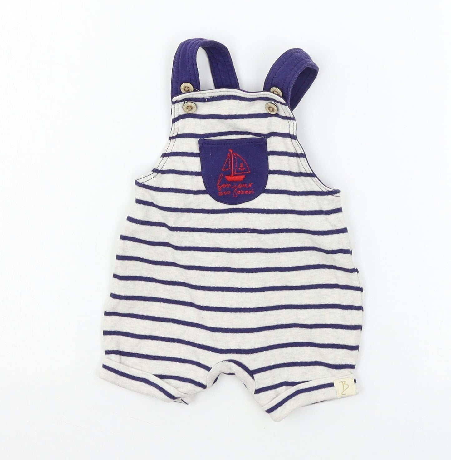 George Boys Beige Striped Jersey Dungaree Outfit/Set Size 0-3 Months  - Bonjour