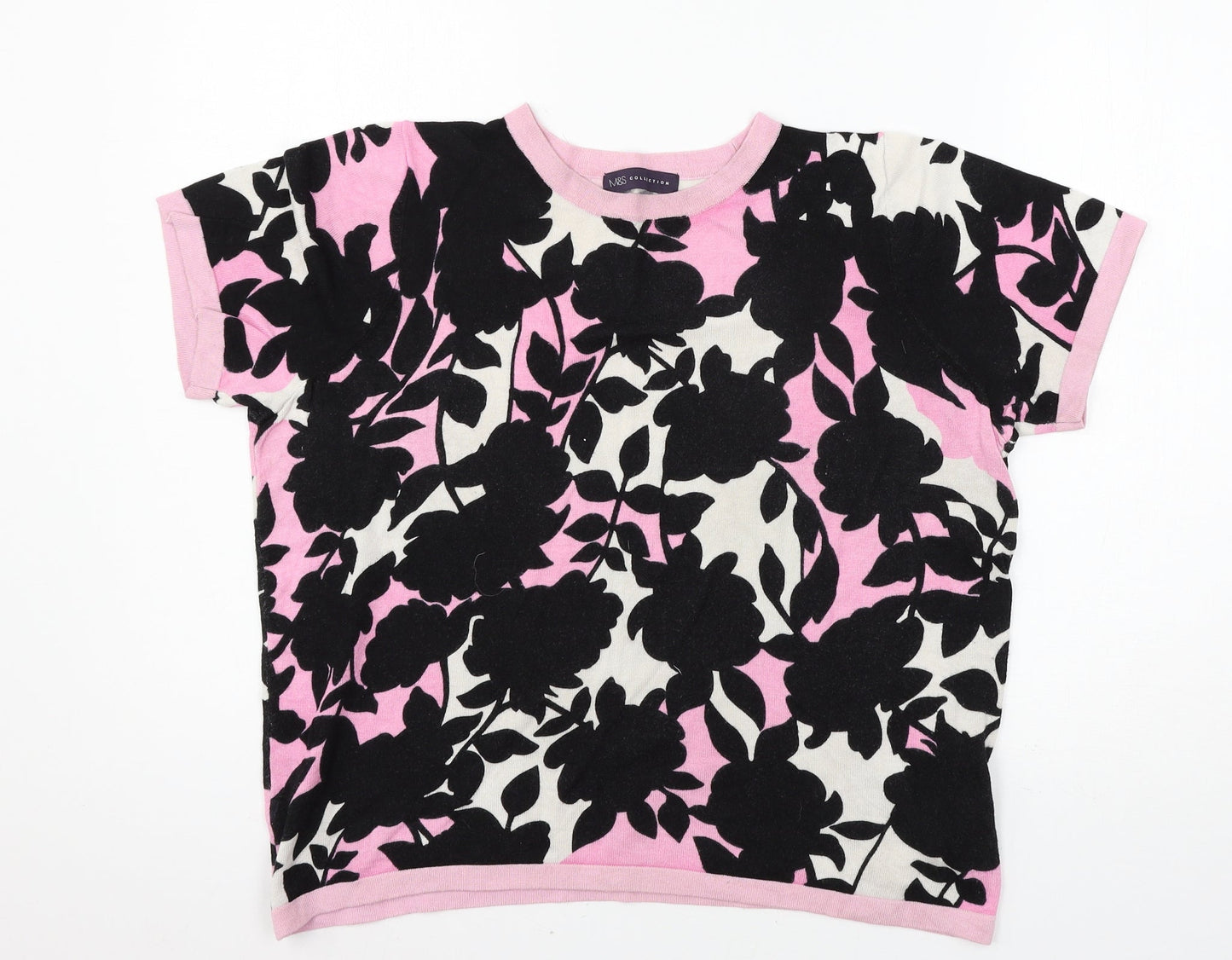 Marks and Spencer Womens Pink Floral Knit Pullover Jumper Size 14