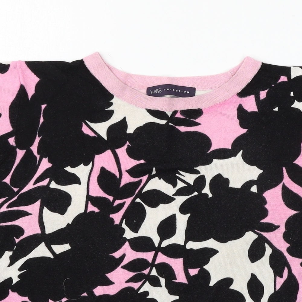 Marks and Spencer Womens Pink Floral Knit Pullover Jumper Size 14
